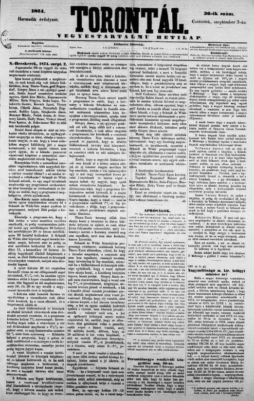 Torontál, 3. évf. 1874. szeptember 3. 36. sz.
