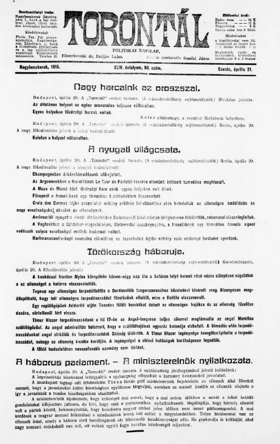 Torontál, 44. évf. 1915. április 21. 90. sz.
