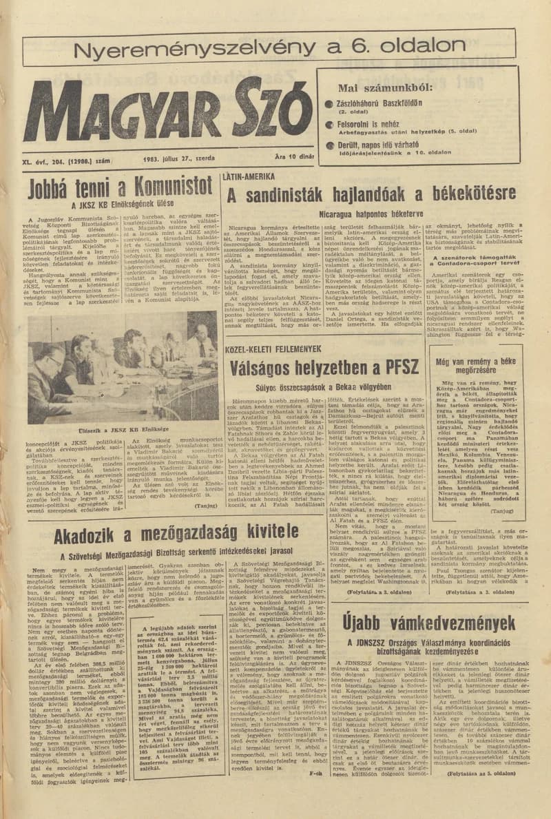 Magyar Szó, 40. évf. 1983. július 27. 204. sz. 1–20. oldal