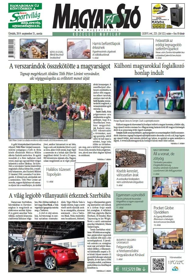 Magyar Szó, 76. évf. 2019. szeptember 25. 223. sz. 1–16. oldal