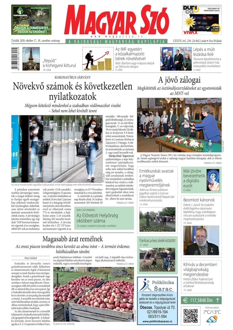 Magyar Szó, 77. évf. 2020. október 17. – 18. 239. sz. 1–32. oldal