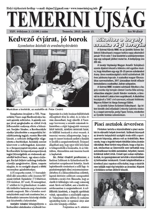 Temerini Újság, 24. évf. 2018. január 18. 3. sz.