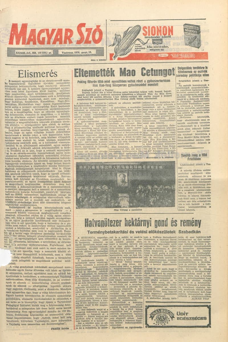 Magyar Szó, 33. évf. 1976. szeptember 19. 259. sz. 1–28. oldal