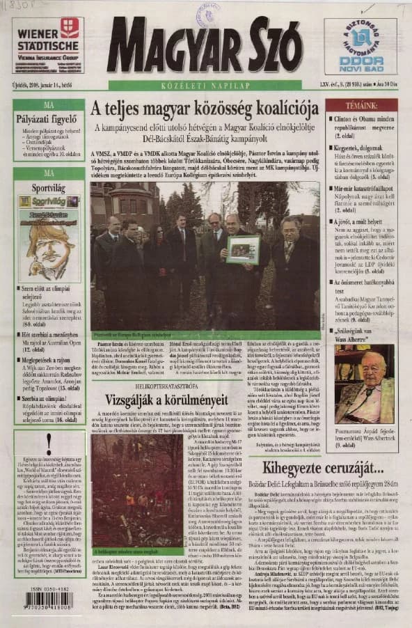 Magyar Szó, 65. évf. 2008. január 14. 9. sz. 1–12. oldal