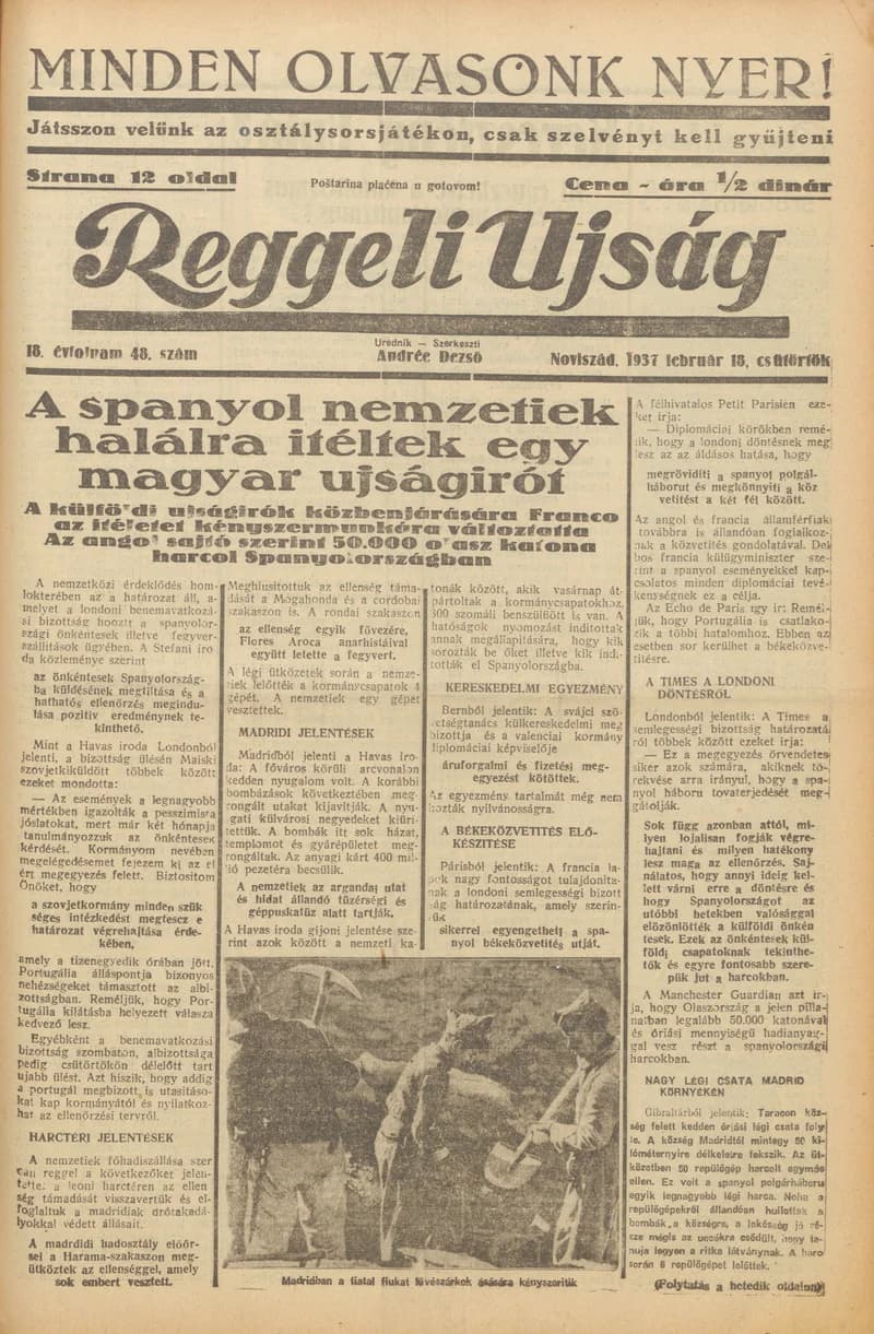 Reggeli Újság, 18. évf. 1937. február 18. 48. sz.