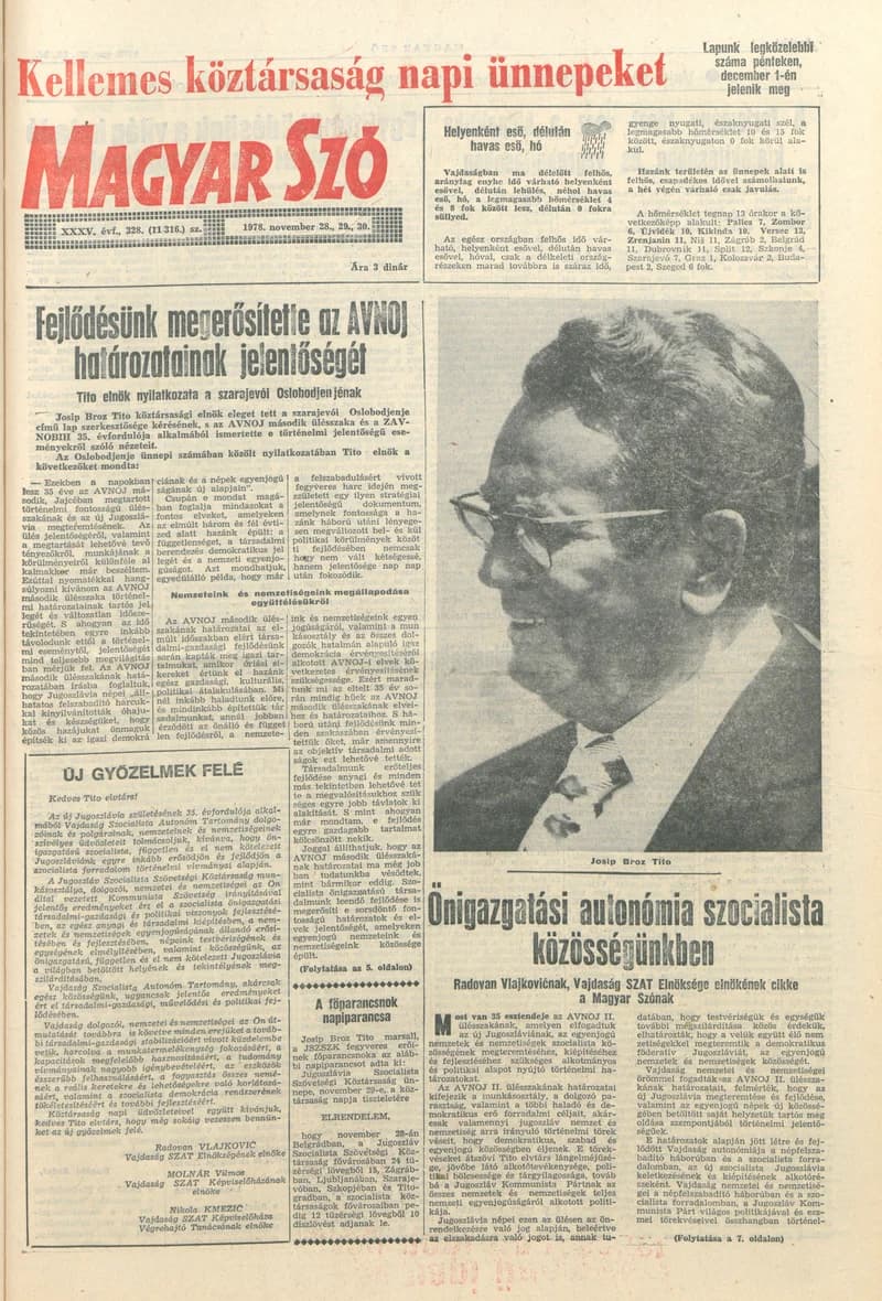 Magyar Szó, 35. évf. 1978. november 28. – 30. 328. sz. 1–32. oldal