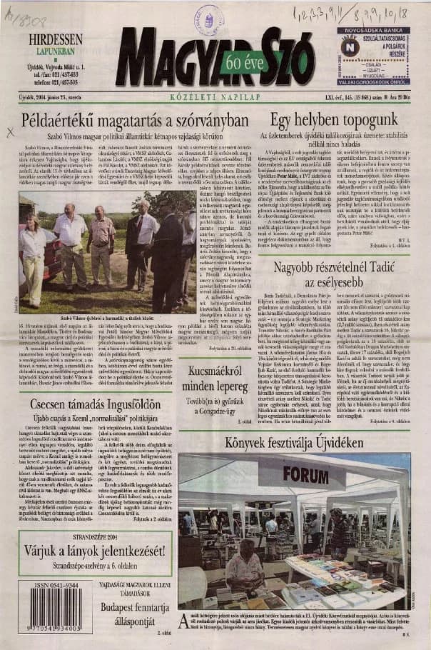 Magyar Szó, 61. évf. 2004. június 23. 145. sz. 1–20. oldal