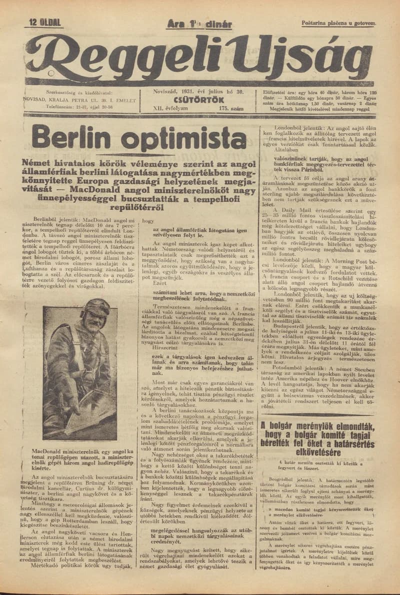 Reggeli Újság, 12. évf. 1931. július 30. 175. sz.