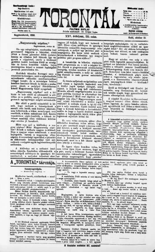 Torontál, 25. évf. 1896. október 13. 235. sz.