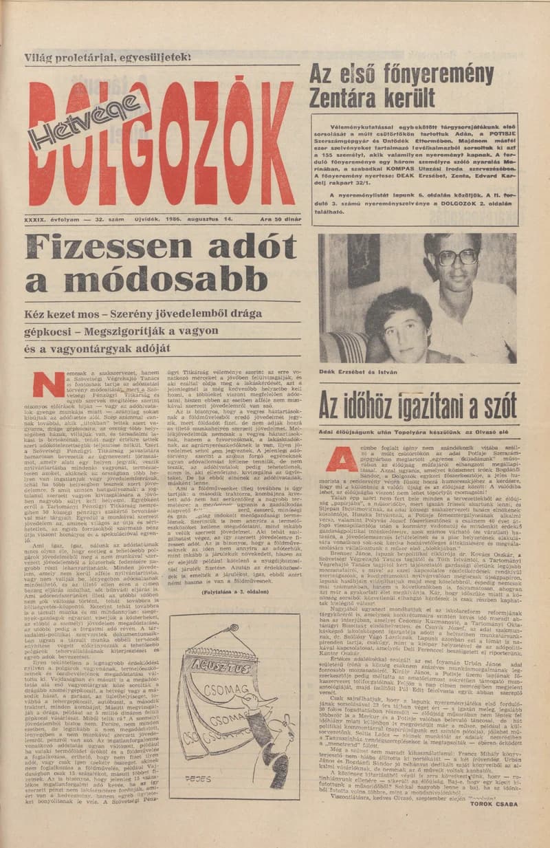 Dolgozók, 40. évf. 1986. augusztus 14. 32. sz.