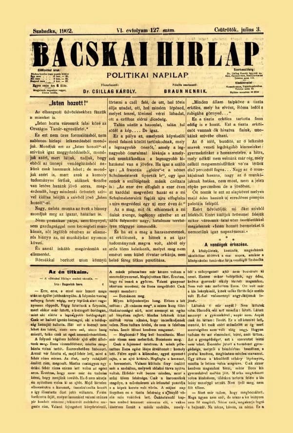 Bácskai Hirlap, 6. évf. 1902. július 3. 127. sz.