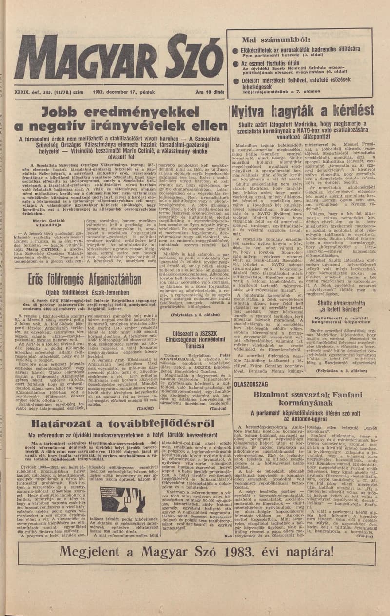 Magyar Szó, 39. évf. 1982. december 17. 345. sz. 1–20. oldal