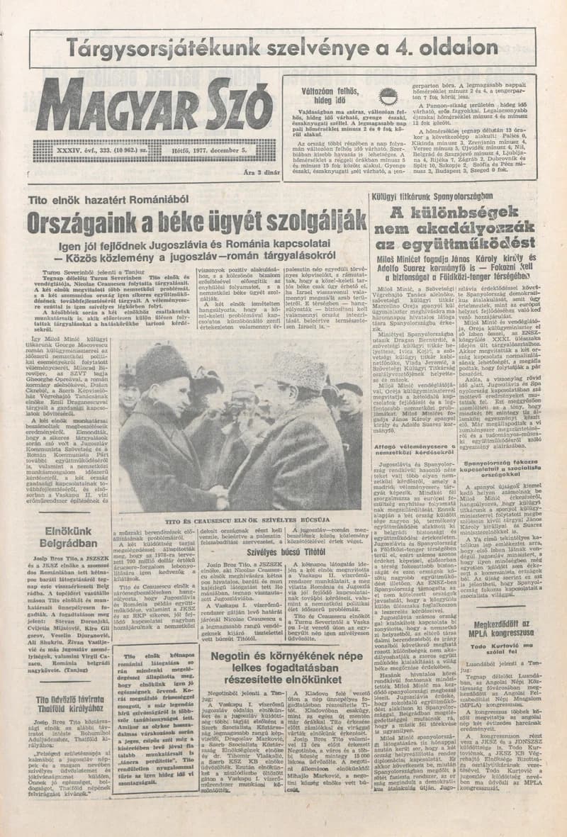 Magyar Szó, 34. évf. 1977. december 5. 333. sz.