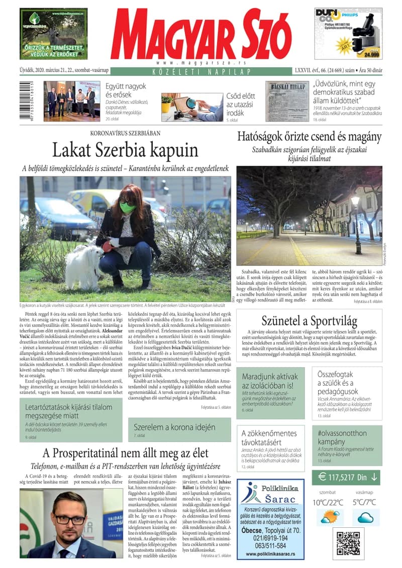 Magyar Szó, 77. évf. 2020. március 21. – 22. 66. sz. 1–32. oldal
