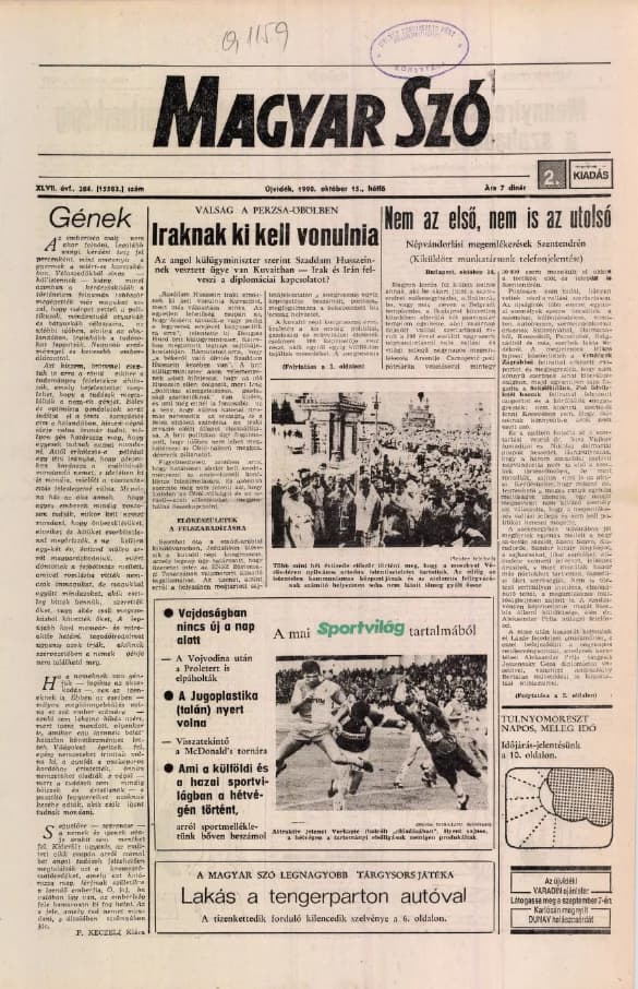 Magyar Szó, 47. évf. 1990. október 15. 284. sz. 1–20. oldal