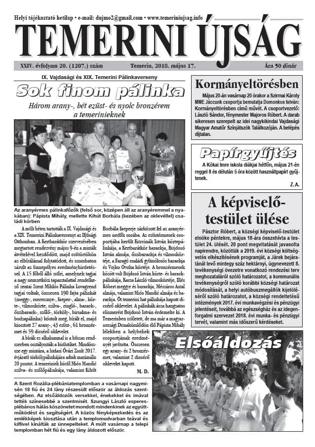Temerini Újság, 24. évf. 2018. május 17. 20. sz.