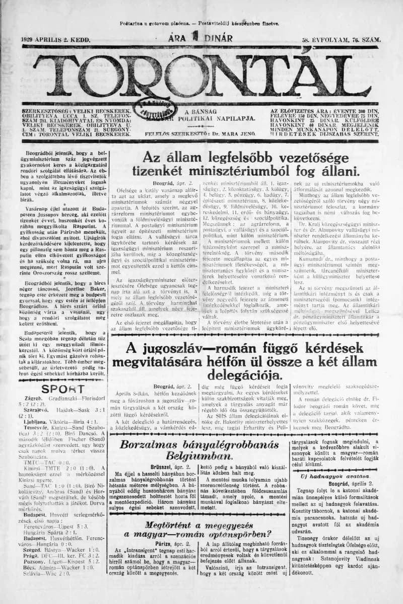 Torontál, 58. évf. 1929. április 2. 76. sz.