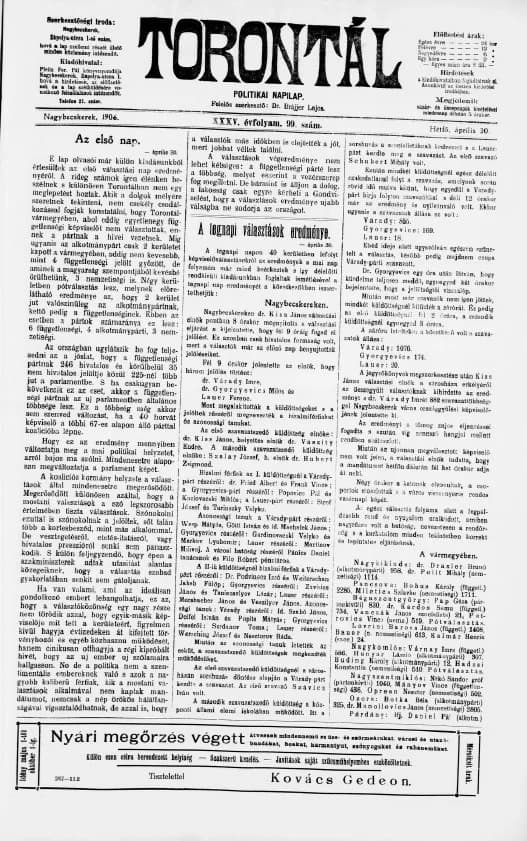 Torontál, 35. évf. 1906. április 30. 99. sz.