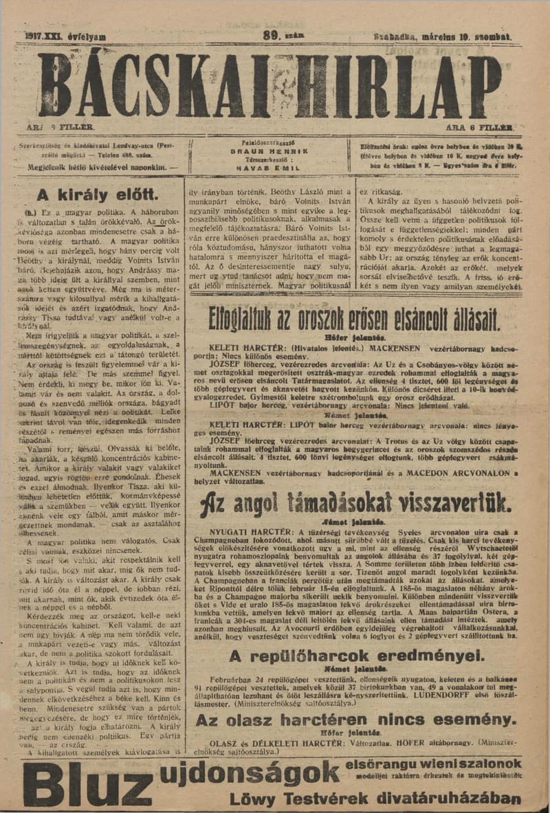 Bácskai Hirlap, 21. évf. 1917. március 10. 89. sz.