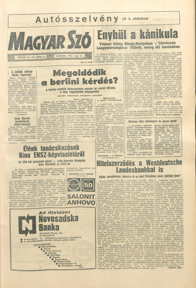 Magyar Szó, 28. évf. 1971. augusztus 5. 213. sz. 1–12. oldal