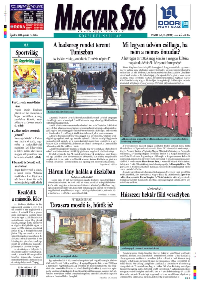 Magyar Szó, 68. évf. 2011. január 17. 11. sz. 1–16. oldal