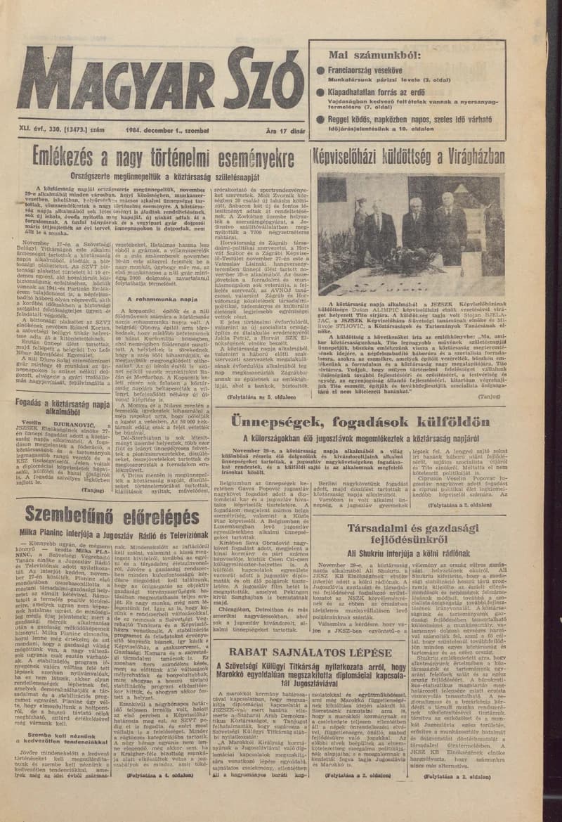 Magyar Szó, 41. évf. 1984. december 1. 330. sz. 1–20. oldal