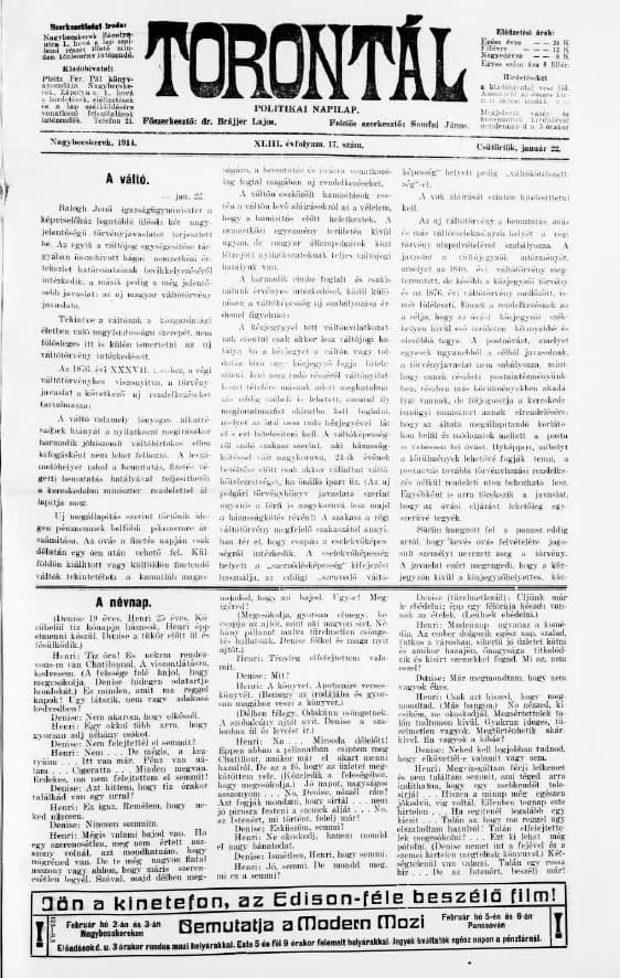 Torontál, 43. évf. 1914. január 22. 17. sz.