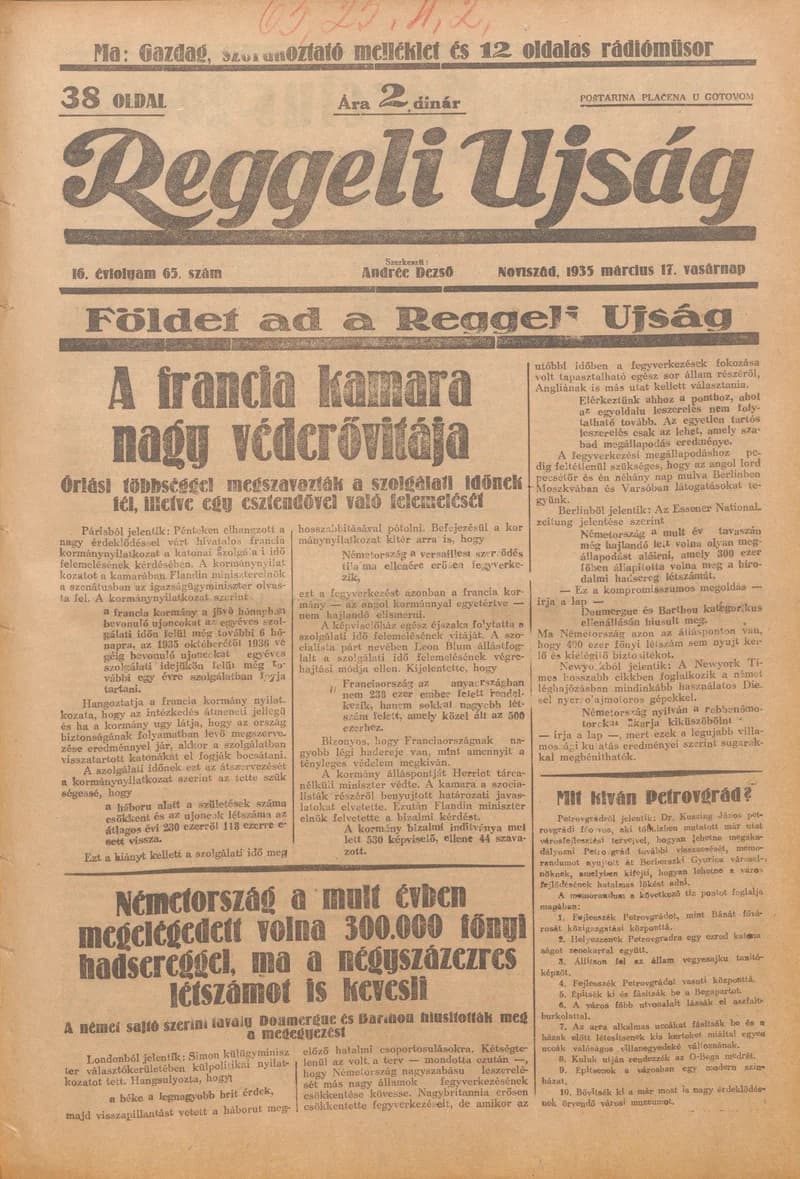 Reggeli Újság, 16. évf. 1935. március 17. 65. sz.