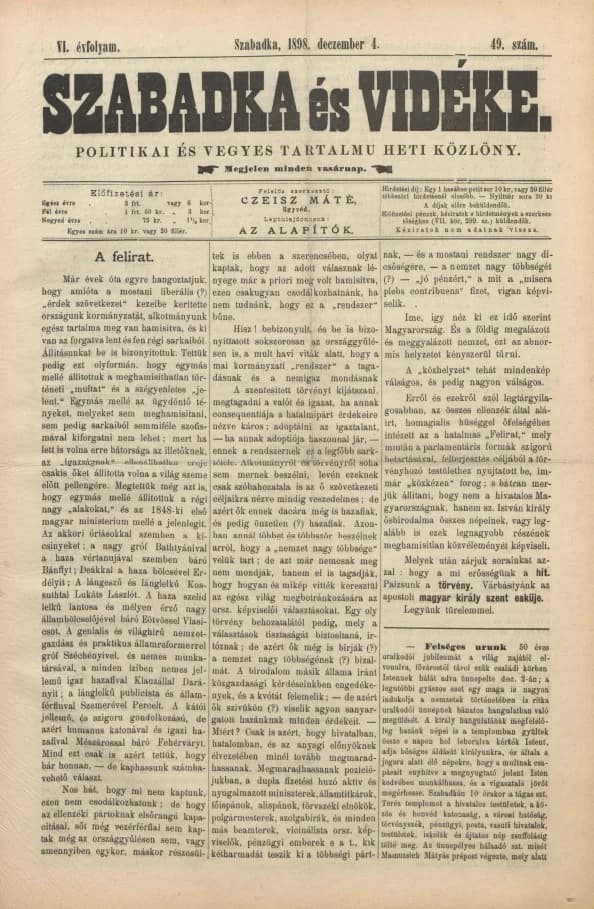 Szabadka és vidéke II, 6. évf. 1898. december 4. 49. sz.