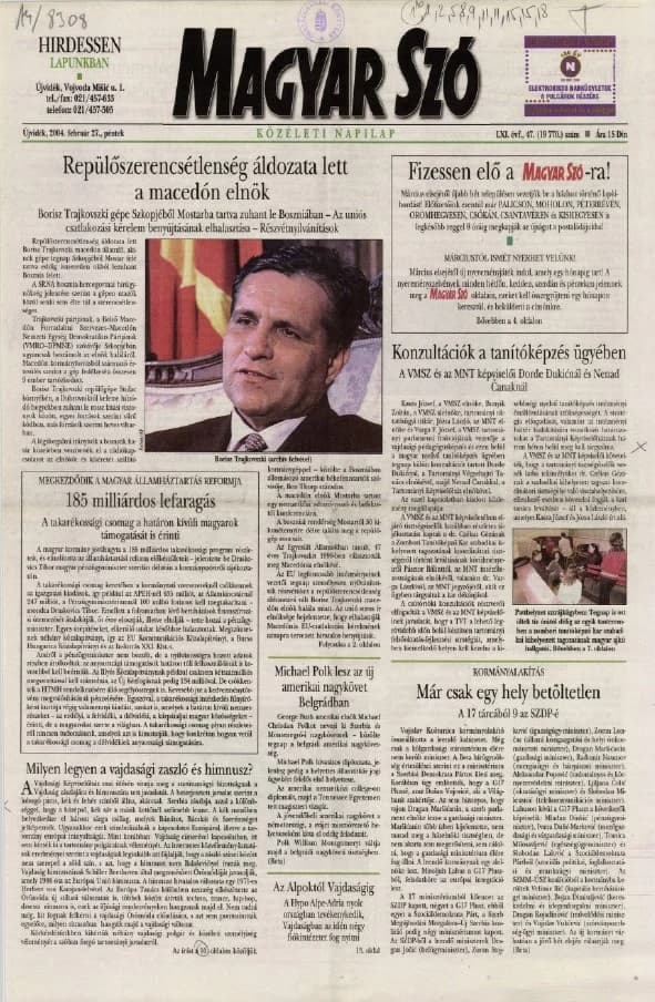 Magyar Szó, 61. évf. 2004. február 27. 47. sz. 1–20. oldal