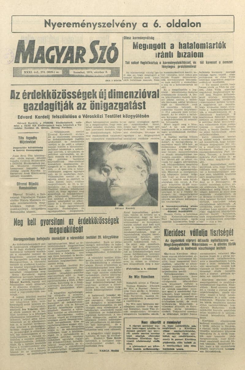Magyar Szó, 31. évf. 1974. október 5. 274. sz. 1–20. oldal