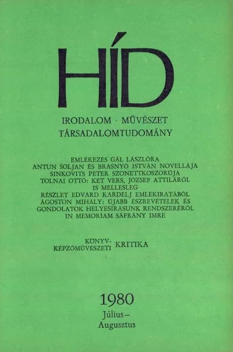 Híd, 44. évf. 1980. július – augusztus. 7–8. sz. 865–1008. oldal