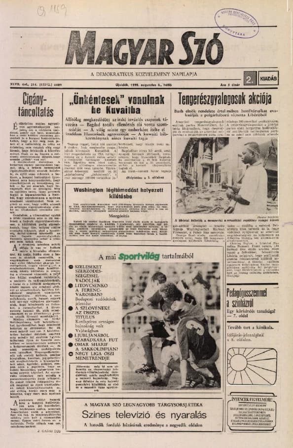 Magyar Szó, 47. évf. 1990. augusztus 6. 214. sz. 1–16. oldal