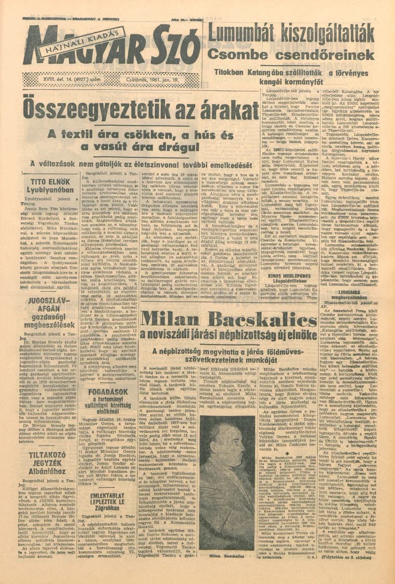 Magyar Szó, 18. évf. 1961. január 19. 14. sz. 1–12. oldal