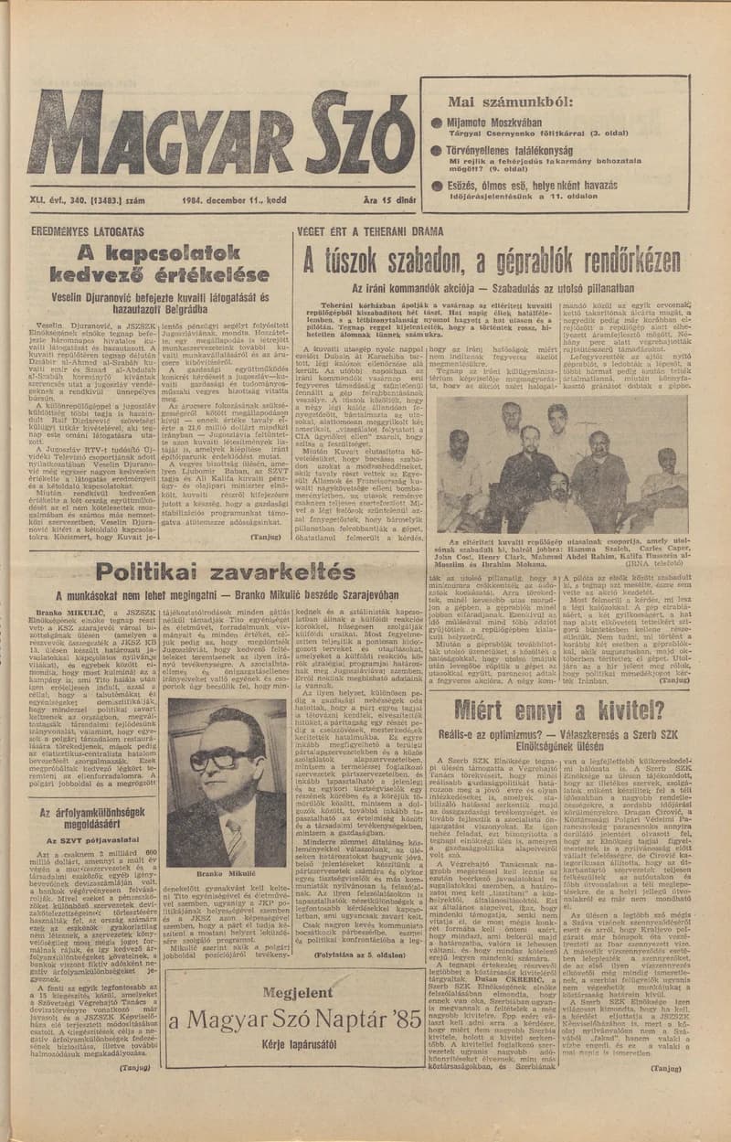 Magyar Szó, 41. évf. 1984. december 11. 340. sz. 1–20. oldal
