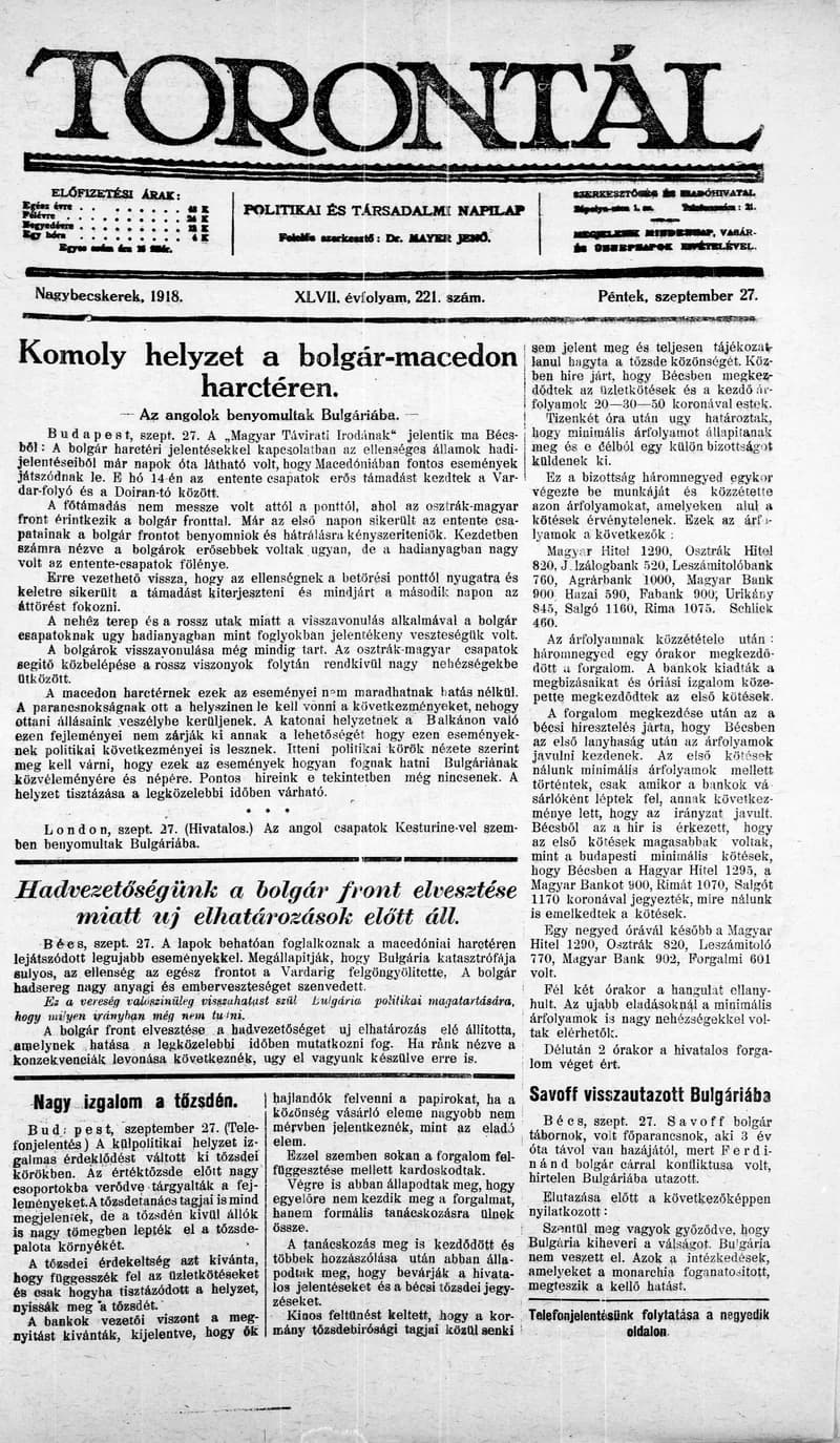 Torontál, 47. évf. 1918. szeptember 27. 221. sz.