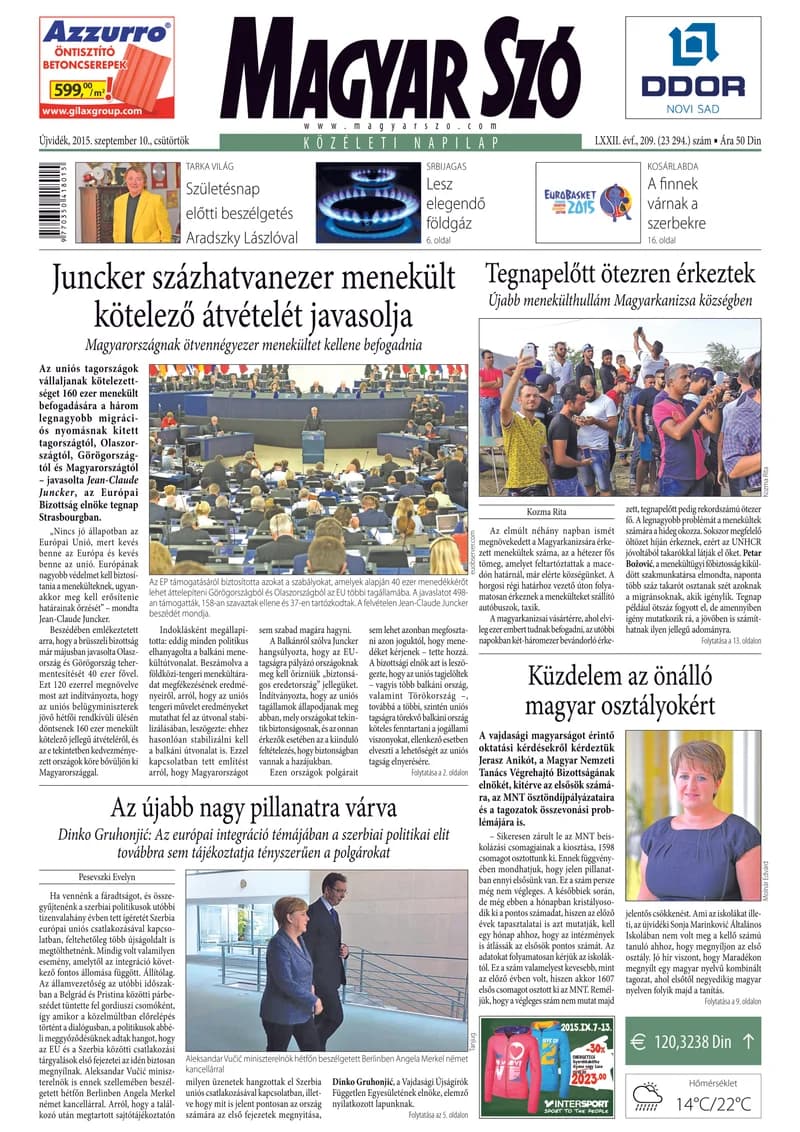 Magyar Szó, 72. évf. 2015. szeptember 10. 209. sz. 1–20. oldal