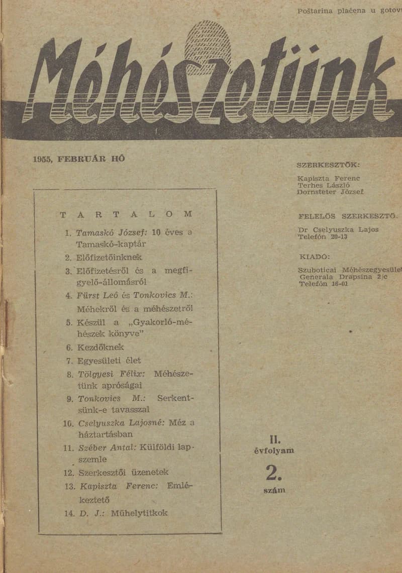 Méhészetünk, 2. évf. 1955. február 1. 2. sz.