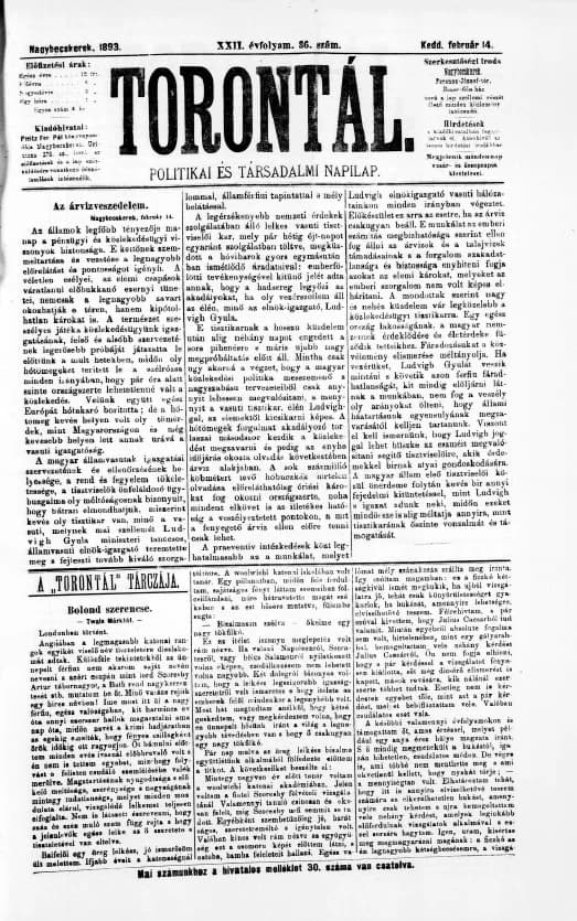 Torontál, 22. évf. 1893. február 14. 36. sz.