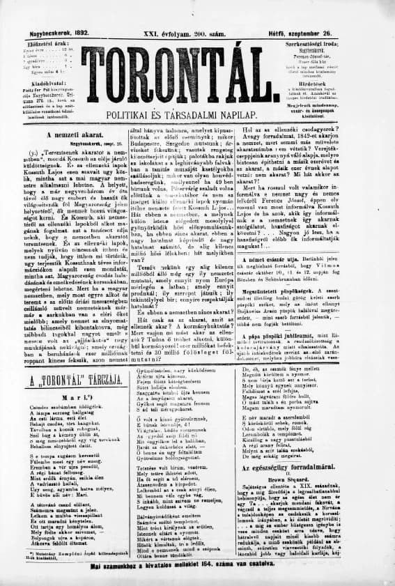 Torontál, 21. évf. 1892. szeptember 26. 200. sz.