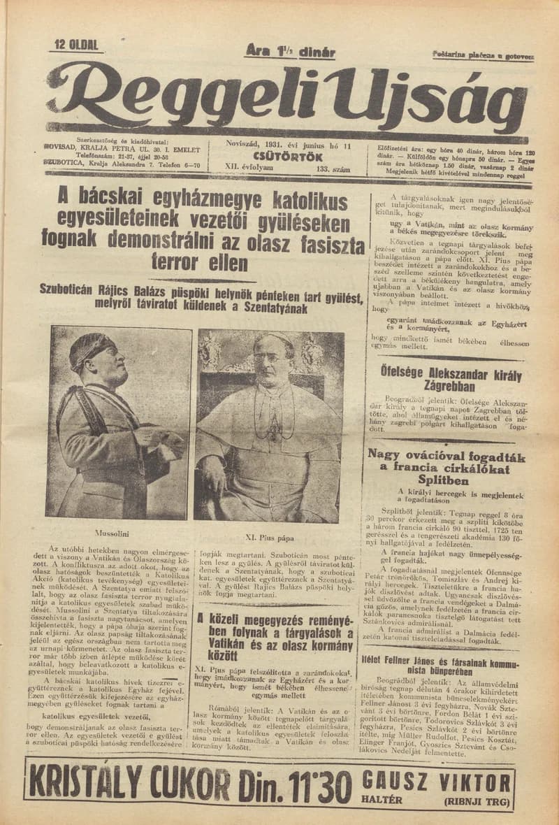 Reggeli Újság, 12. évf. 1931. június 11. 133. sz.