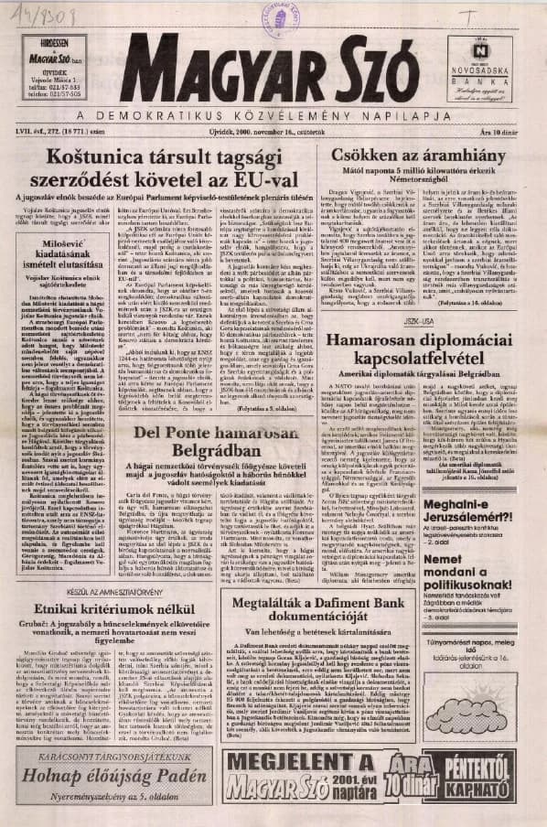 Magyar Szó, 57. évf. 2000. november 16. 272. sz. 1–16. oldal