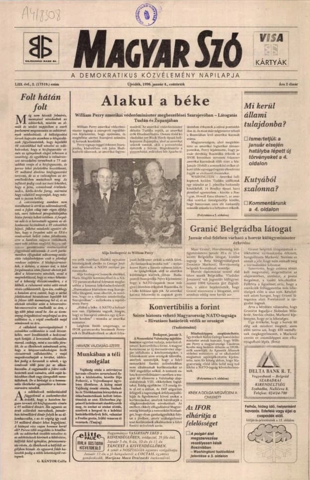 Magyar Szó, 53. évf. 1996. január 4. 2. sz. 1–16. oldal