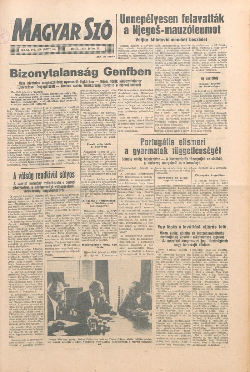 Magyar Szó, 31. évf. 1974. július 29. 206. sz. 1–4. oldal