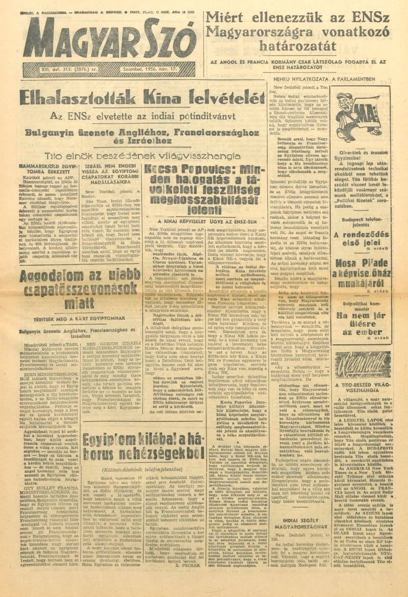 Magyar Szó, 13. évf. 1956. november 18. 316. sz. 1–20. oldal