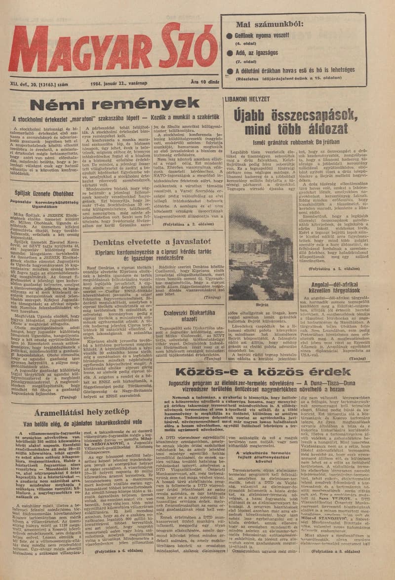 Magyar Szó, 41. évf. 1984. január 22. 20. sz. 1–28. oldal
