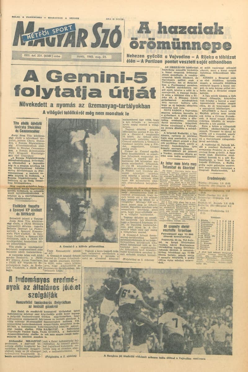 Magyar Szó, 22. évf. 1965. augusztus 23. 231. sz. 1–16. oldal