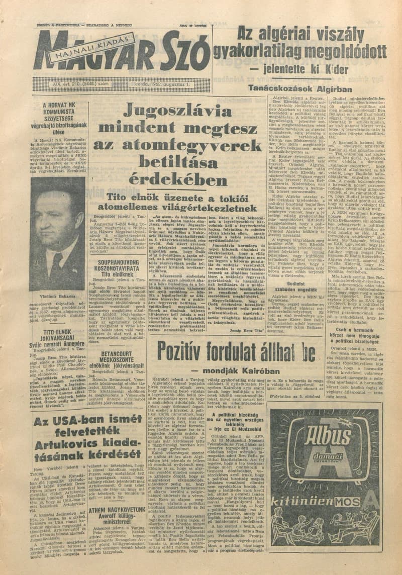 Magyar Szó, 19. évf. 1962. augusztus 1. 210. sz. 1–12. oldal