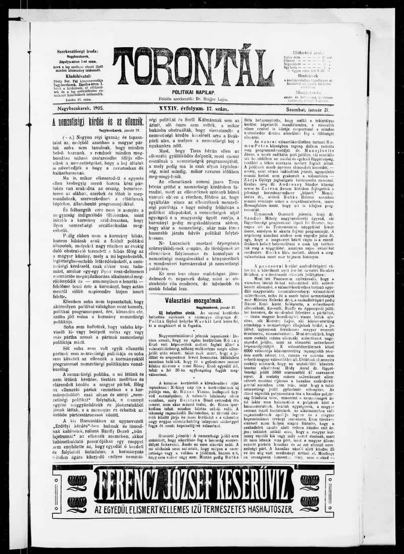 Torontál, 34. évf. 1905. január 21. 17. sz.