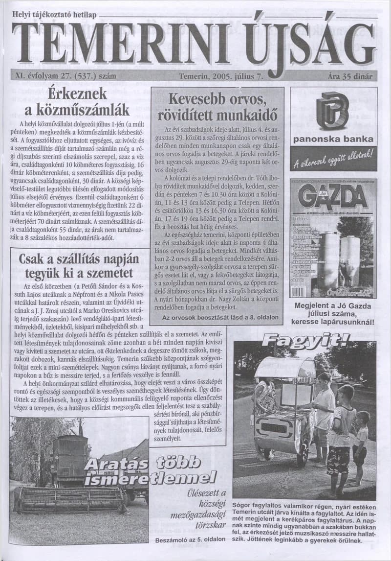 Temerini Újság, 11. évf. 2005. július 7. 27. sz.